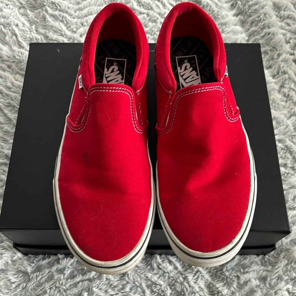 Men’s red slip on vans like new